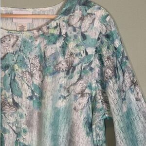 Alfred Dunner Butterfly Print Top Blouse-Gray/Blue/Green-Women Size XL